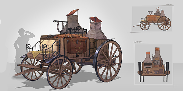 Vehicle concept of the carriage, the farrier is using to travel and work around New Avalon.