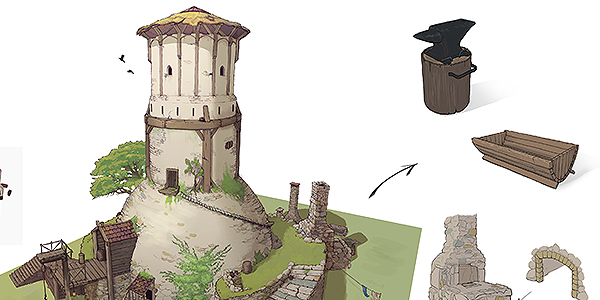 Building concepts for Northmen homes, including a tower and a hut.